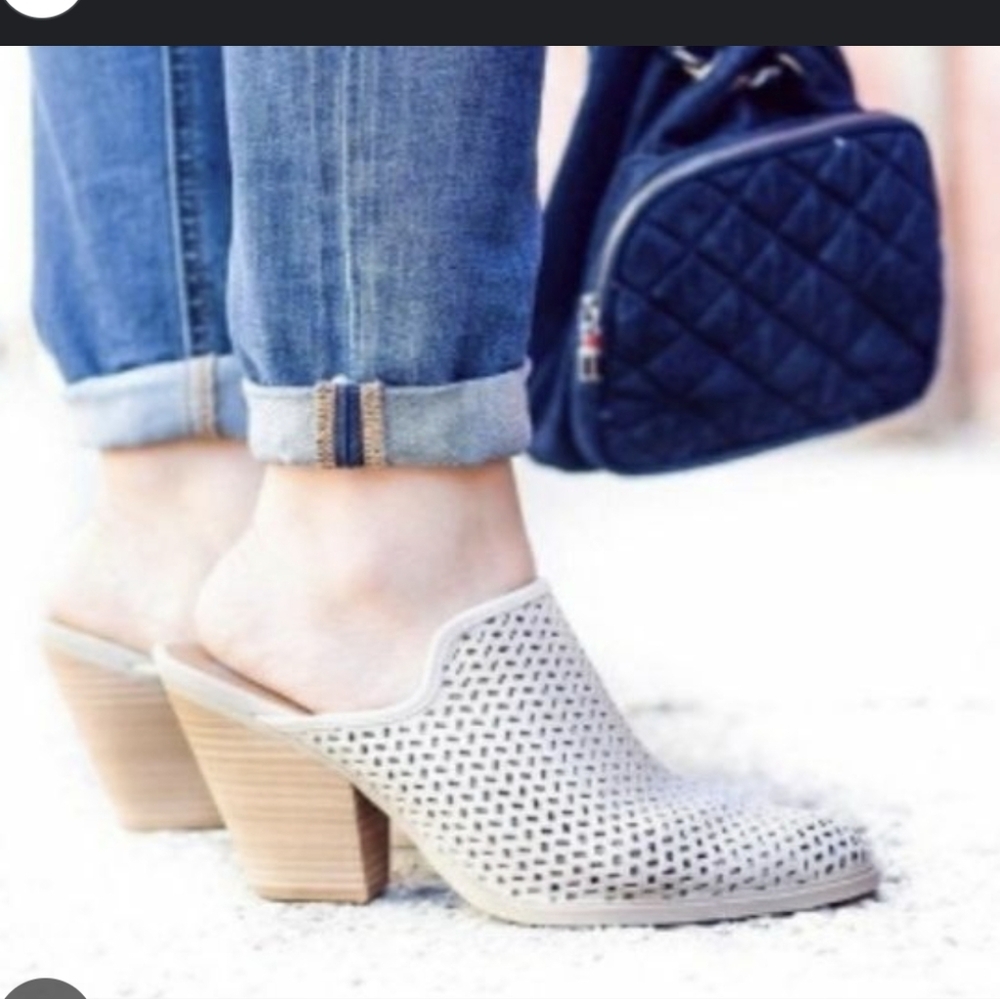 Dolce Vita Cream Perforated Mules with Wooden Heel